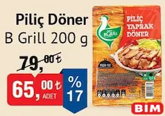 B GRİLL PİLİÇ DÖNER 200 G fiyat ve kampanya bilgisi